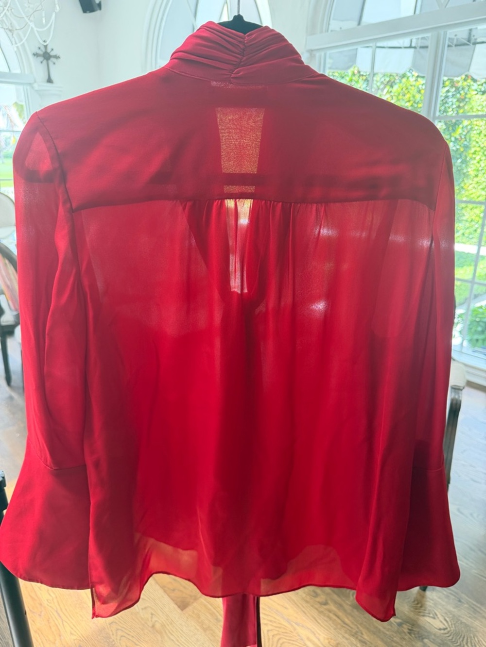 Alice + Olivia Red Tie-Neck Silk Blouse - Picture 4 of 4